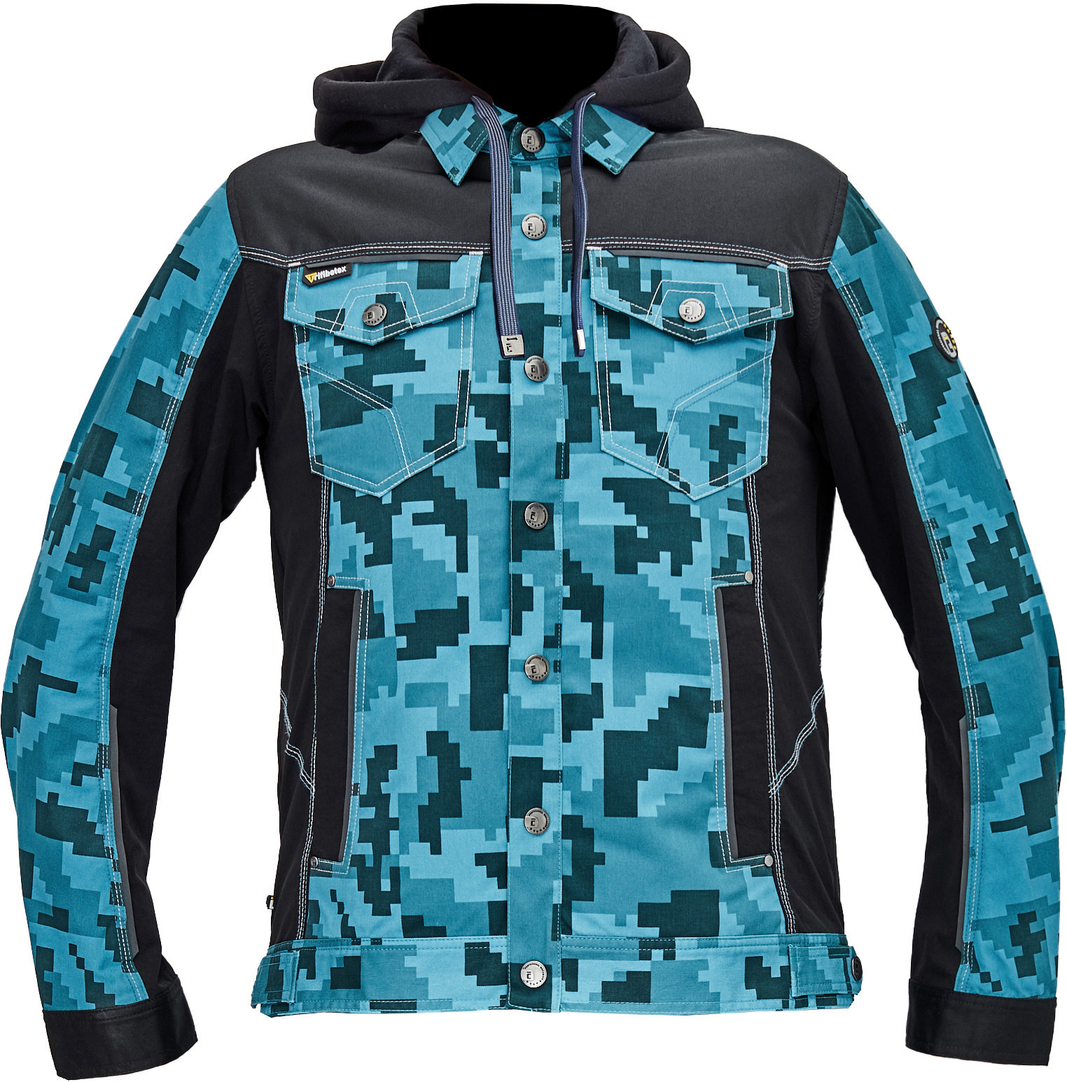 Cerva NEURUM CAMOUFLAGE Pracovná bunda s kapucňou 52, Petrolejová-Čierna