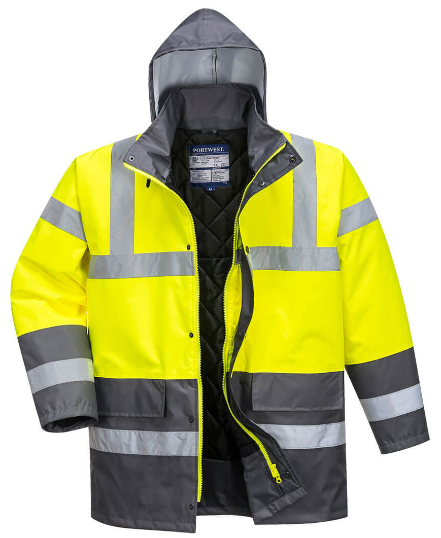 Portwest S466 HI-VIS CONTRAST TRAFFIC Reflexná bunda L, Fluorescenčno žltá-Sivá