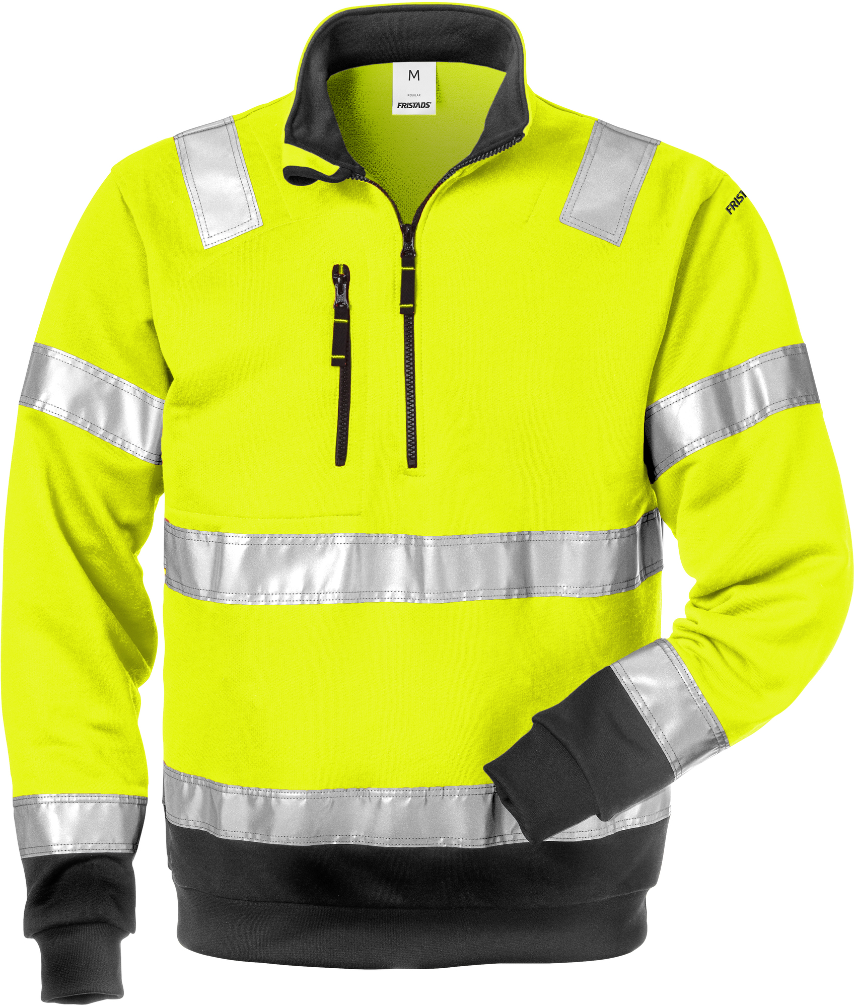 Fristads Reflexná mikina s krátkym zipsom 728 BVP XS, Fluorescenčná žltá-Čierna