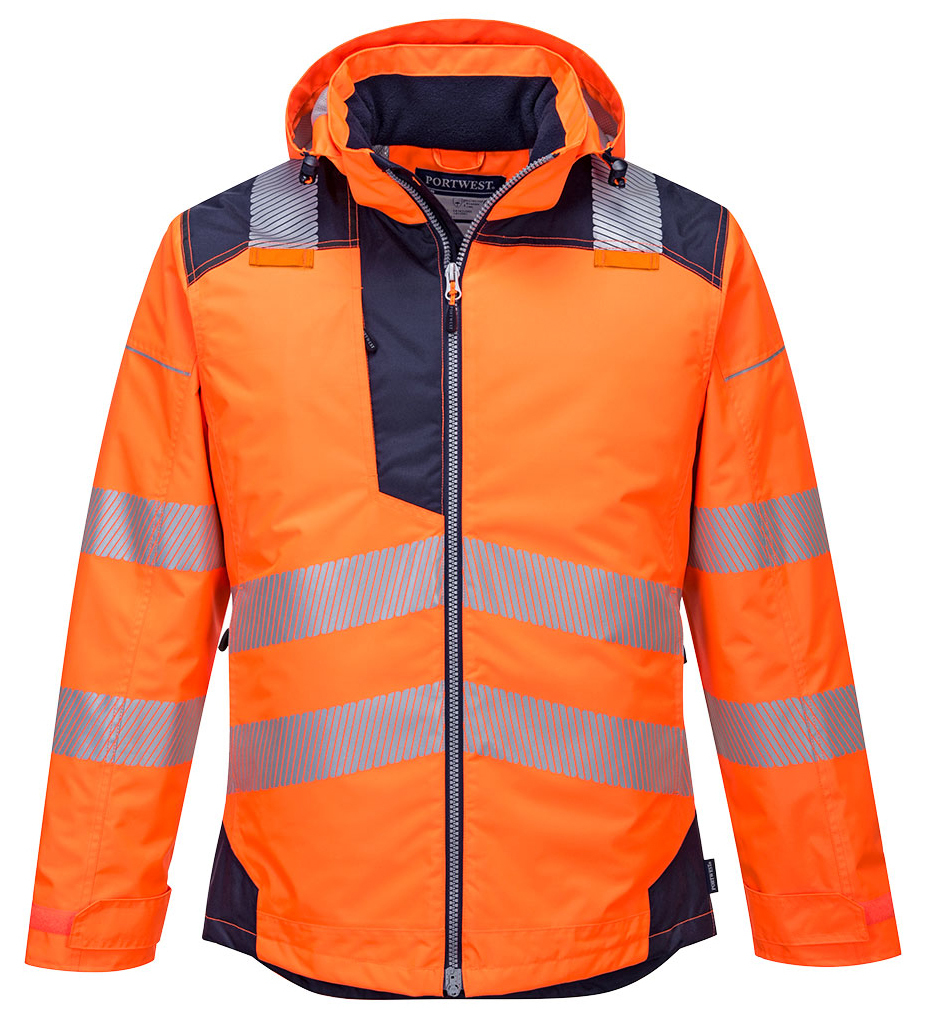 Portwest T400 HI-VIS Reflexná bunda do dažďa PW3 S, Fluorescenčno oranžová-Námornícka modrá