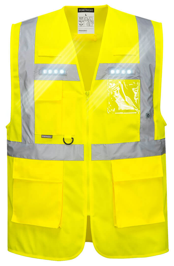 Portwest L476 EXECUTIVE ORION LED Reflexná vesta S, Fluorescenčno žltá