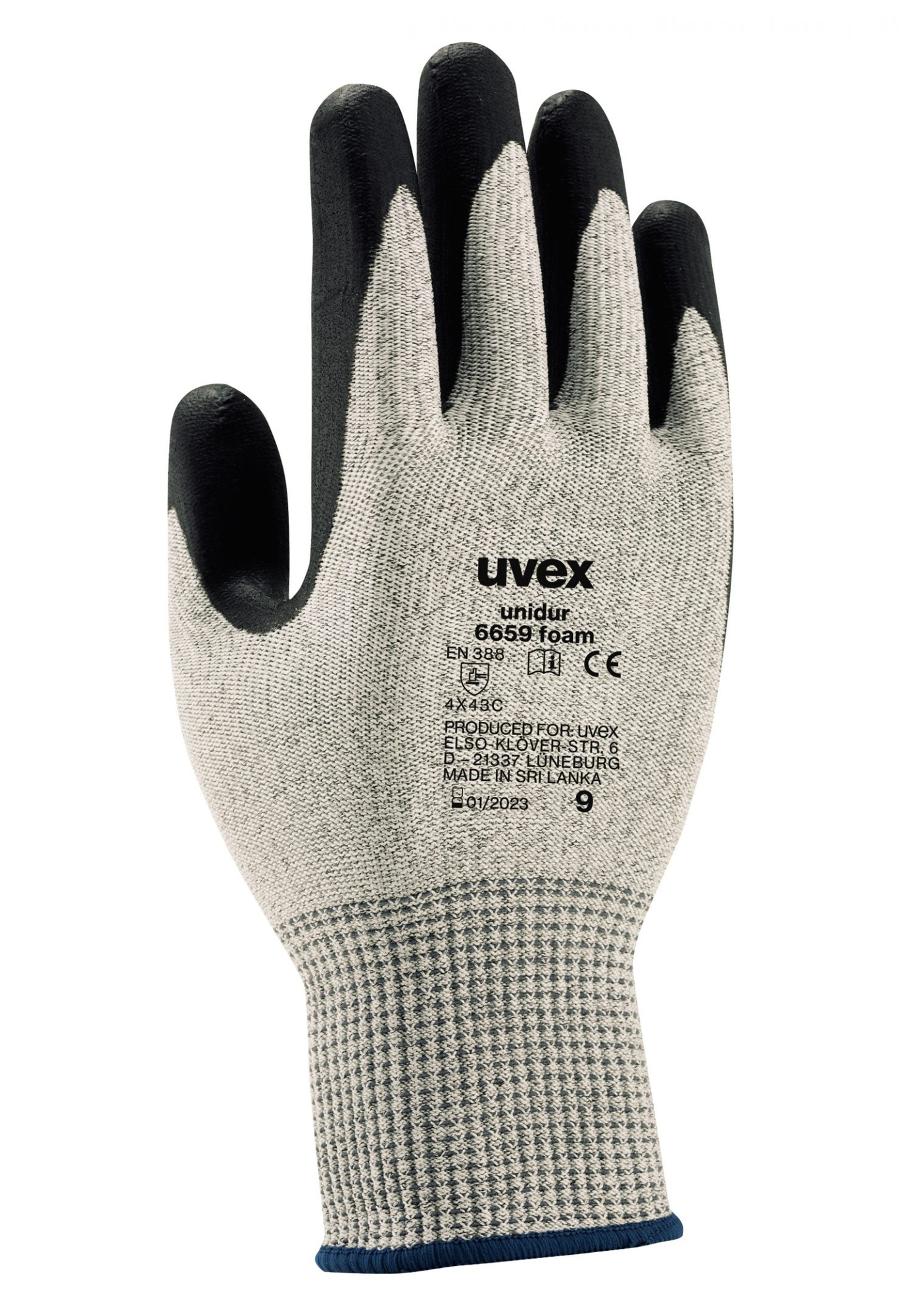 Uvex UNIDUR 6659 FOAM Protiporezné rukavice 10, Sivý melír-Čierna