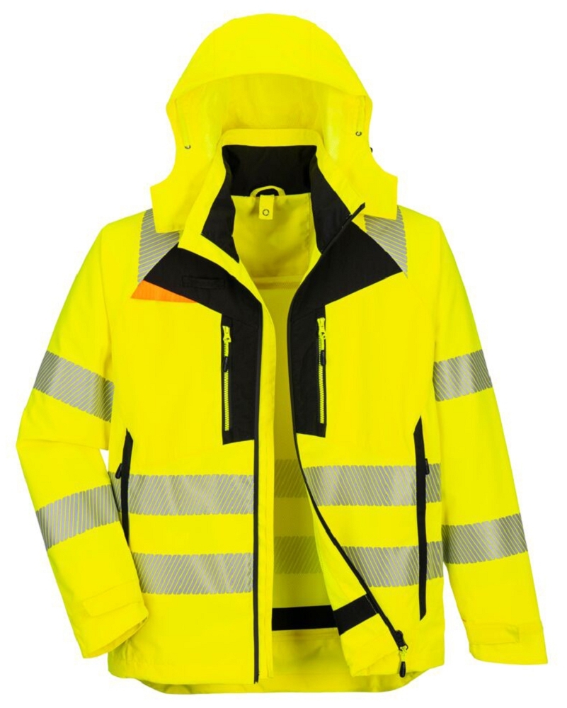 Portwest DX466 DX4 Reflexná nepremokavá bunda 4v1 S, Reflexná žltá-Čierna
