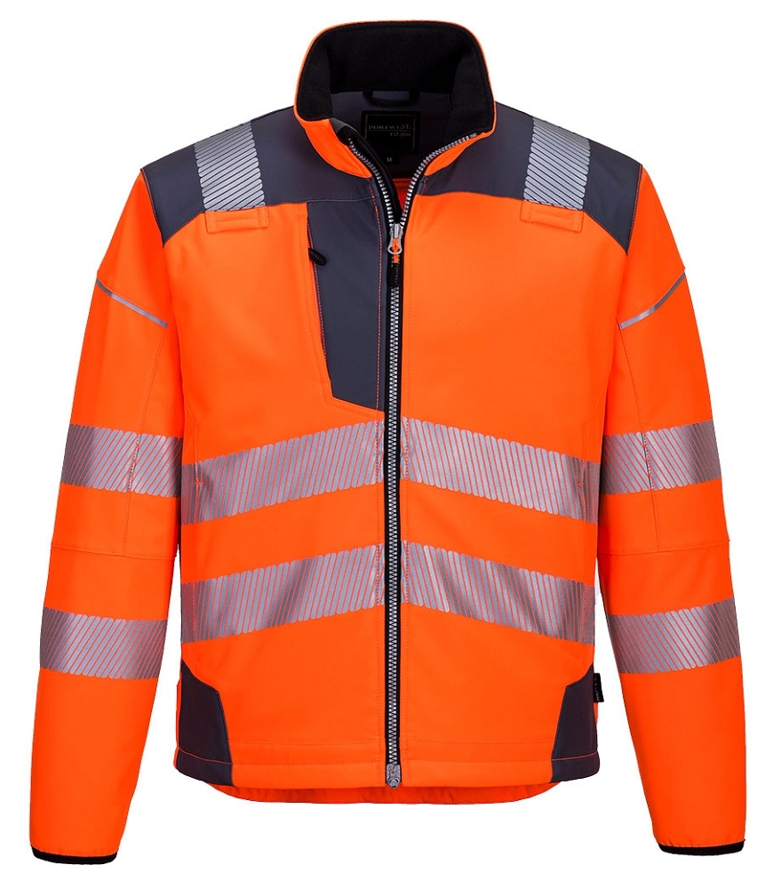 Portwest T402 HI-VIS Softshellová bunda PW3 S, Fluorescenčno oranžová-Sivá