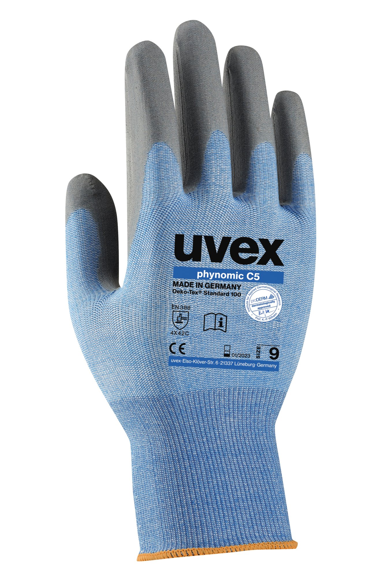 Uvex PHYNOMIC C5 Protiporezné rukavice Modrá-Sivá, 6