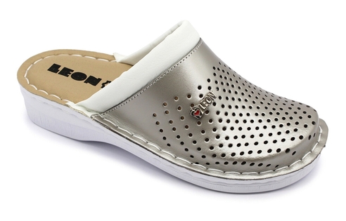 LEON V262 Sabots Mules Chaussons Cuir Femme - Semelle Mémoire De Forme - Confort Toute La Journée Talon 4cm