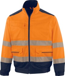Delta Plus M2VE3STRHV Reflexná strečová blúza S, Oranžová-Námornícka modrá