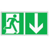 15.0079 Tabuľka núdzový východ vpravo, šípka dole - hlinik 40x20 cm