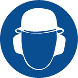 BY C3511 Podlahová značka - Používaj chrániče sluchu a ochrannú prilbu - 50 cm