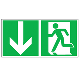 15.0085 Tabuľka núdzový východ vľavo, šípka dole - hlinik 40x20 cm